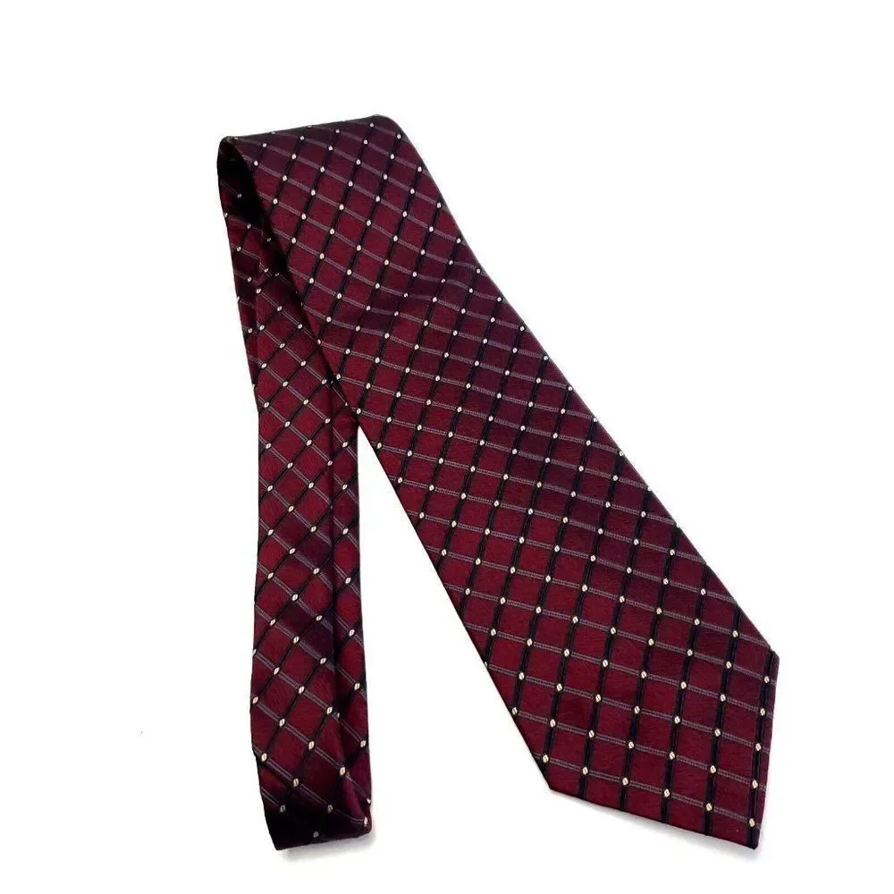 Classic Men's Burgundy Grid Silk Tie